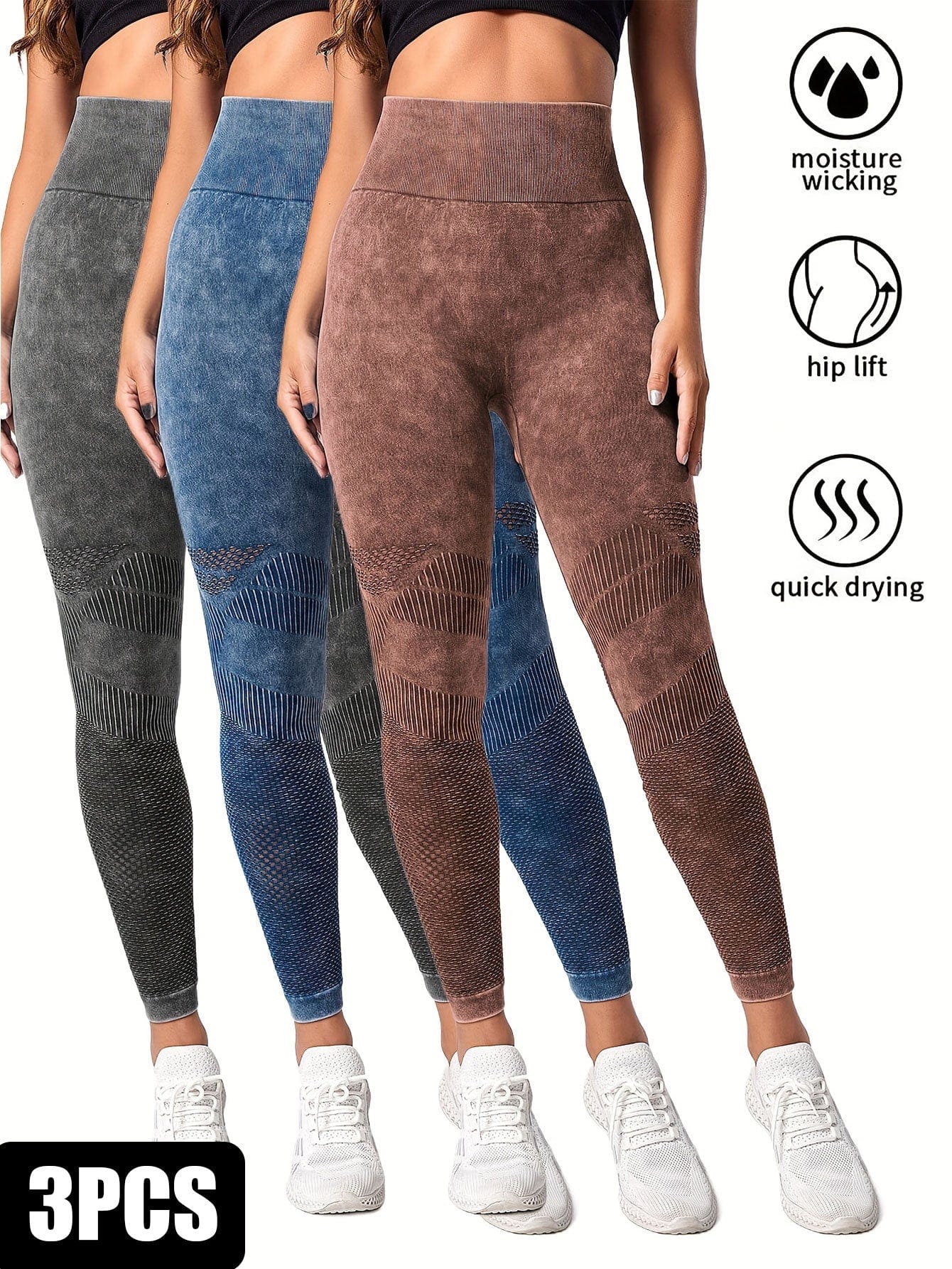 3-Pack Women's Seamless Washed Sports Leggings - ALLRJ