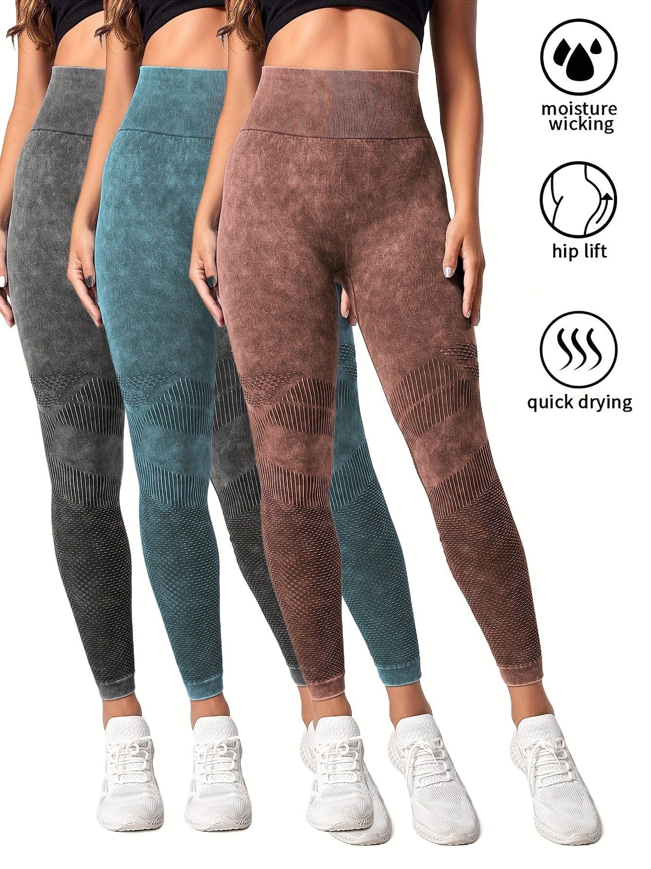 3-Pack Women's Seamless Washed Sports Leggings - ALLRJ