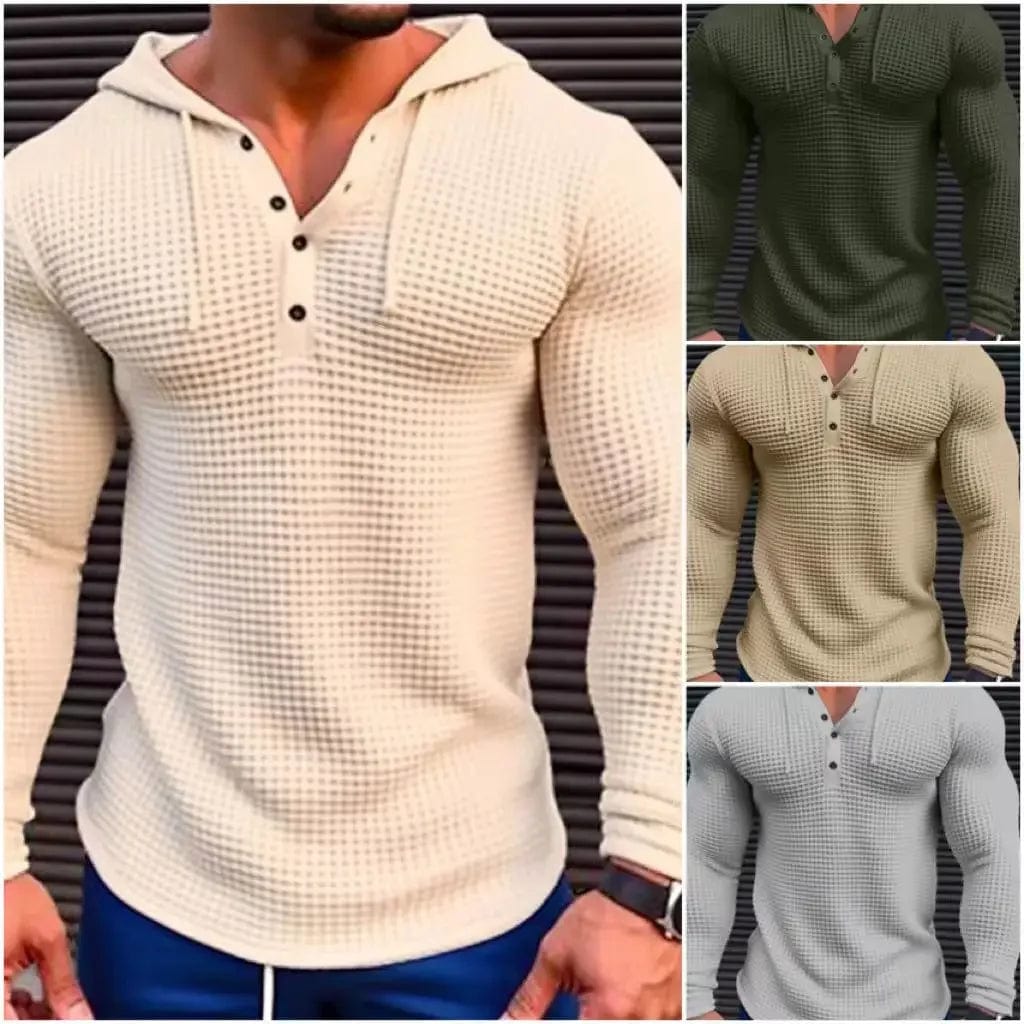 Allrj Waffle Cotton Casual Long Sleeved Shirt - ALLRJ