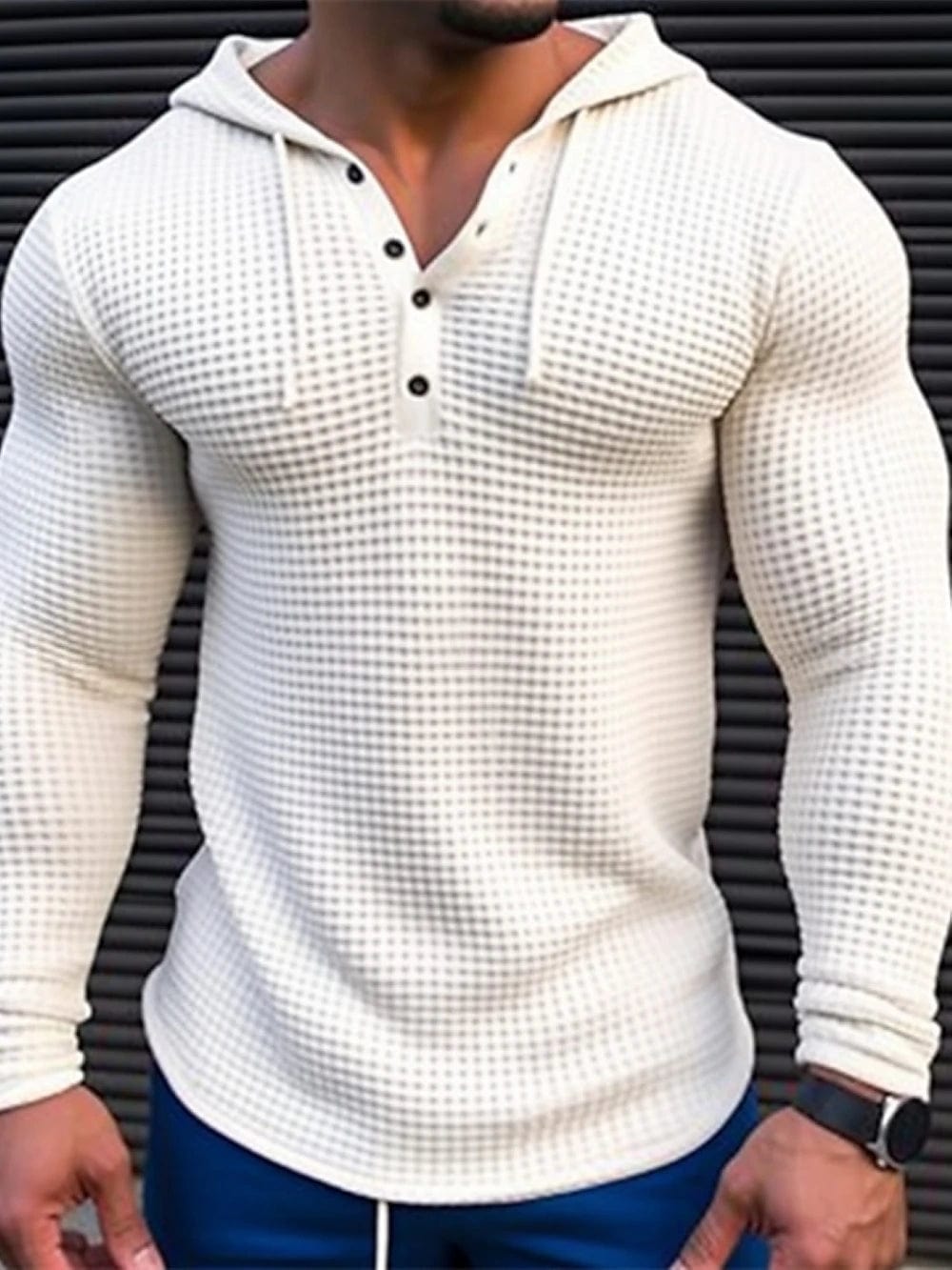 Allrj Waffle Cotton Casual Long Sleeved Shirt - ALLRJ