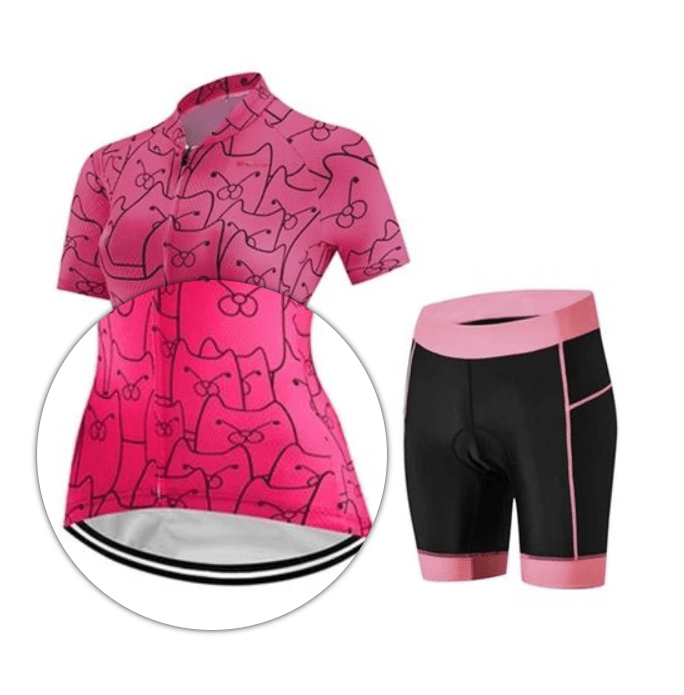 ALLRJ Women's Cycling knit Cycling Kit - CatPink