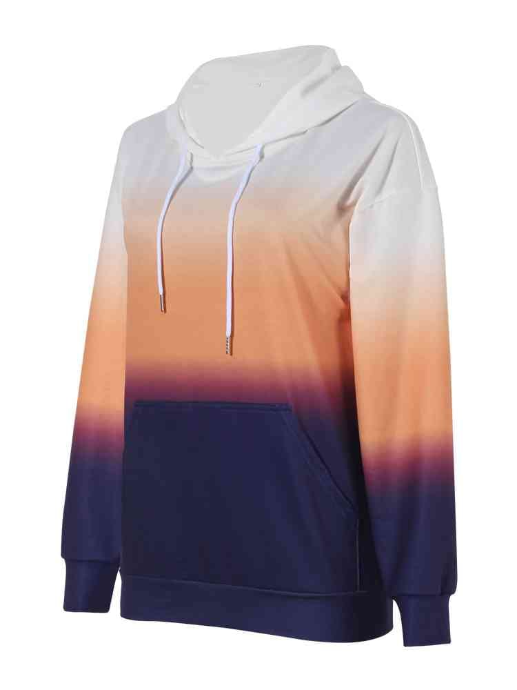 Gradient Drawstring Long Sleeve Hoodie - ALLRJ