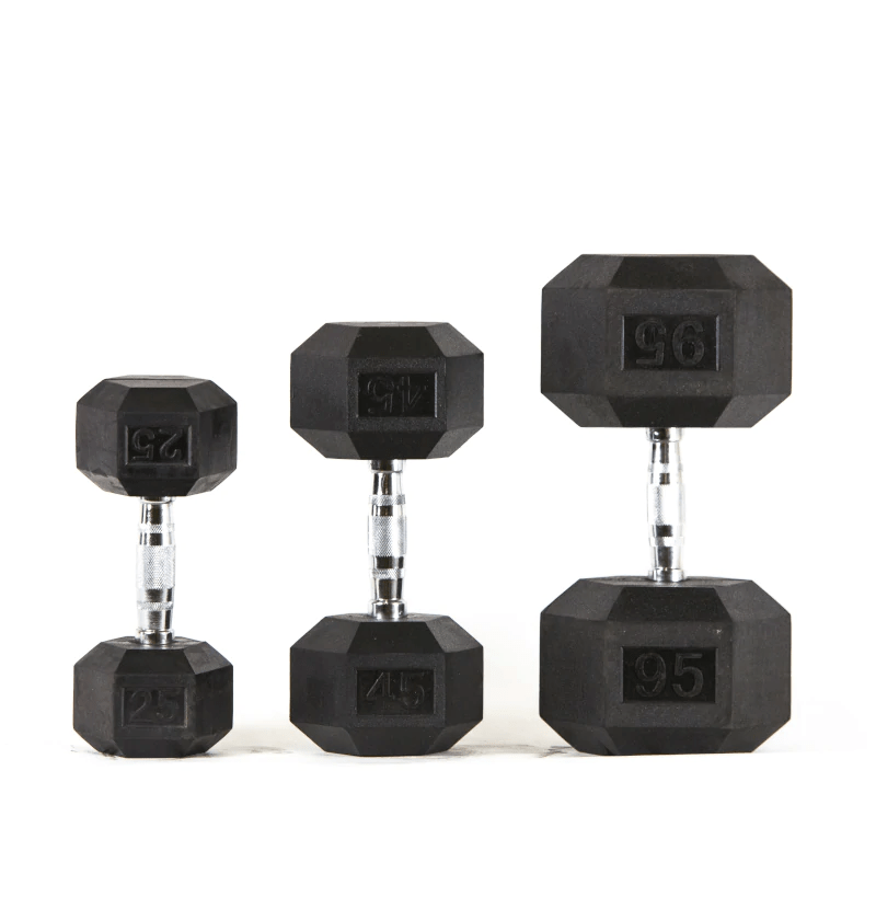 NEW Rubber Hex Dumbbell Set 5 - 100lb Full Set Hex Dumbbells - ALLRJ
