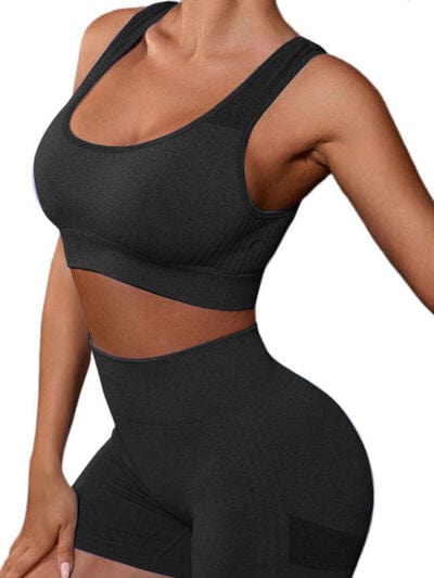 Cutout Scoop Neck Tank and Shorts Active Set - ALLRJ