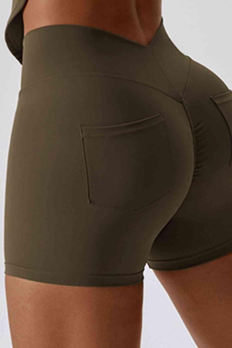 Wide Waistband Back Pocket Sports Shorts - ALLRJ