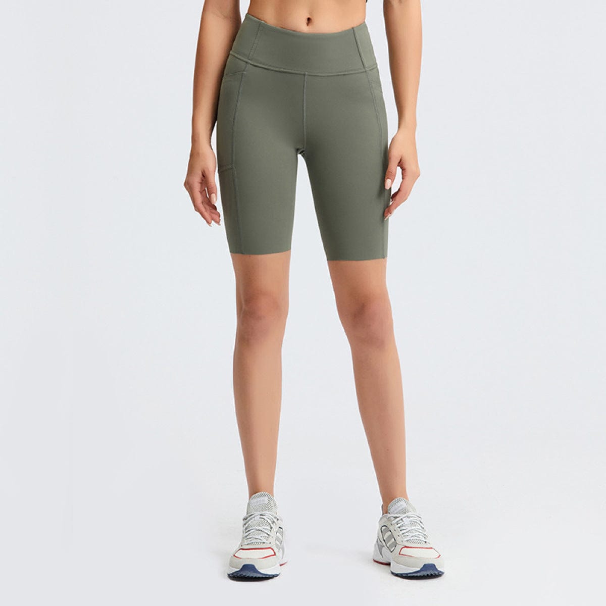 Solid Color Side Pockets Yoga Shorts - ALLRJ