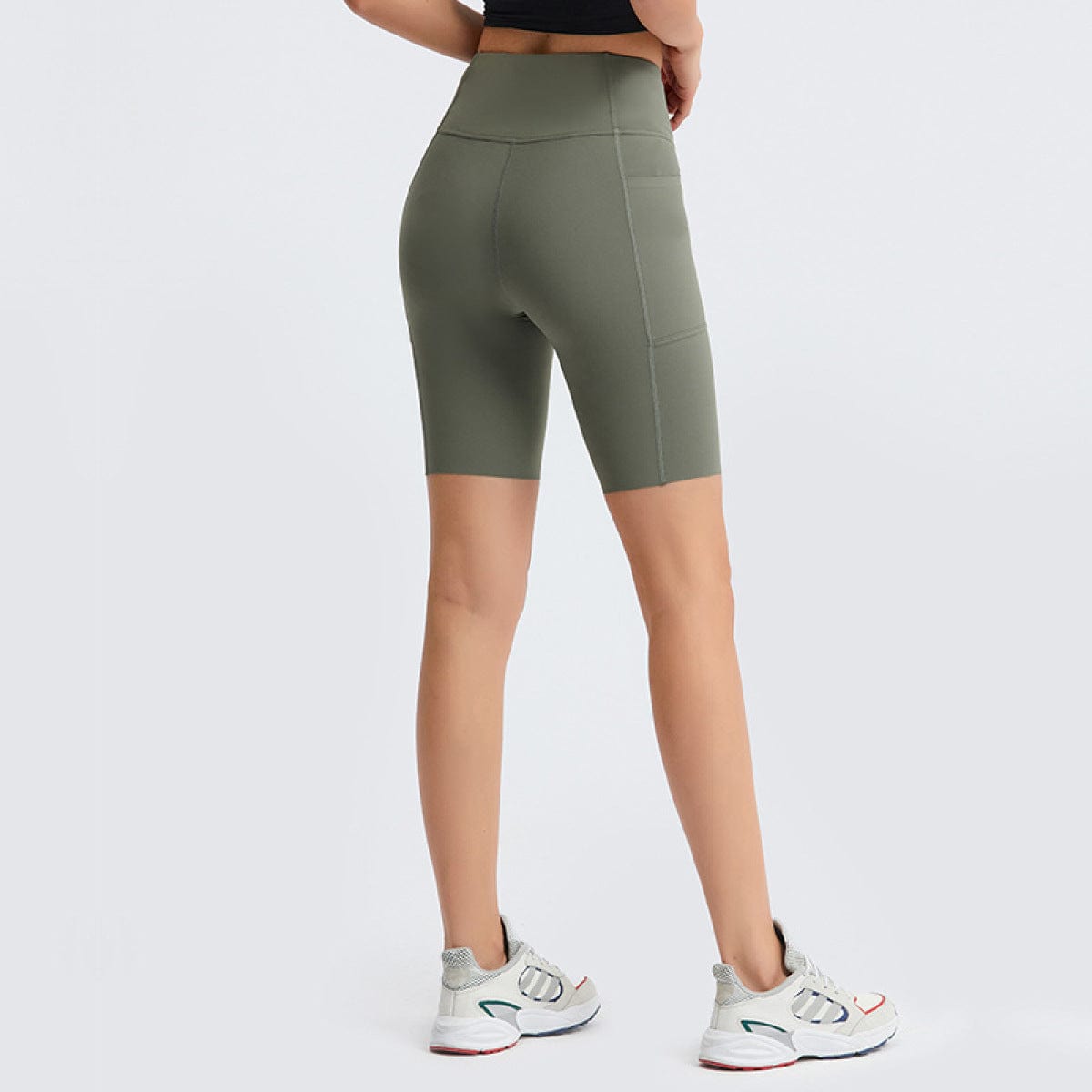 Solid Color Side Pockets Yoga Shorts - ALLRJ