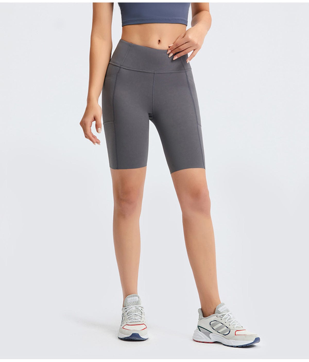 Solid Color Side Pockets Yoga Shorts - ALLRJ