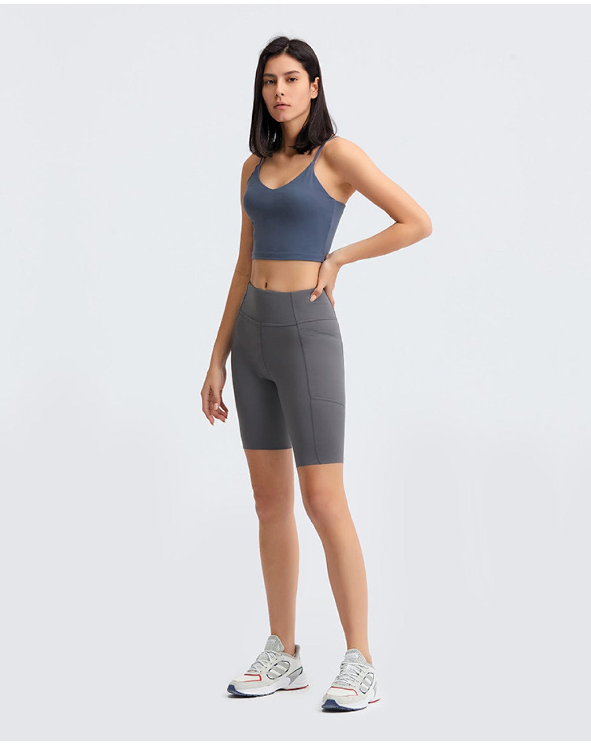 Solid Color Side Pockets Yoga Shorts - ALLRJ
