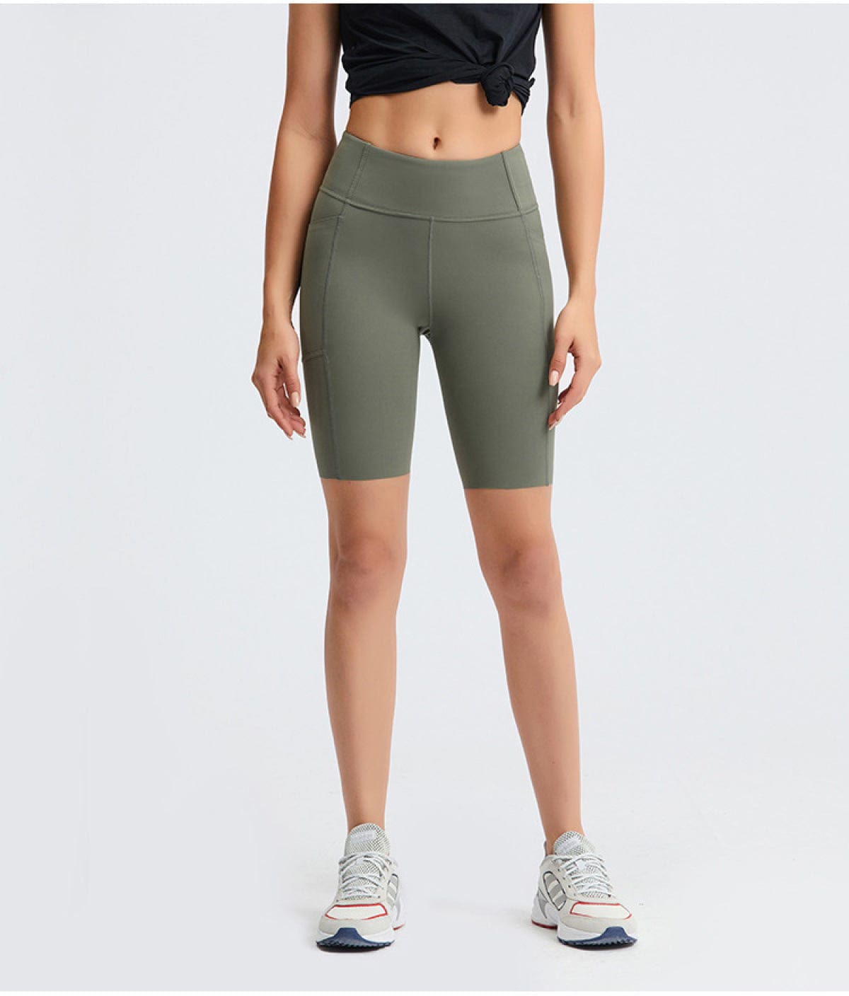Solid Color Side Pockets Yoga Shorts - ALLRJ