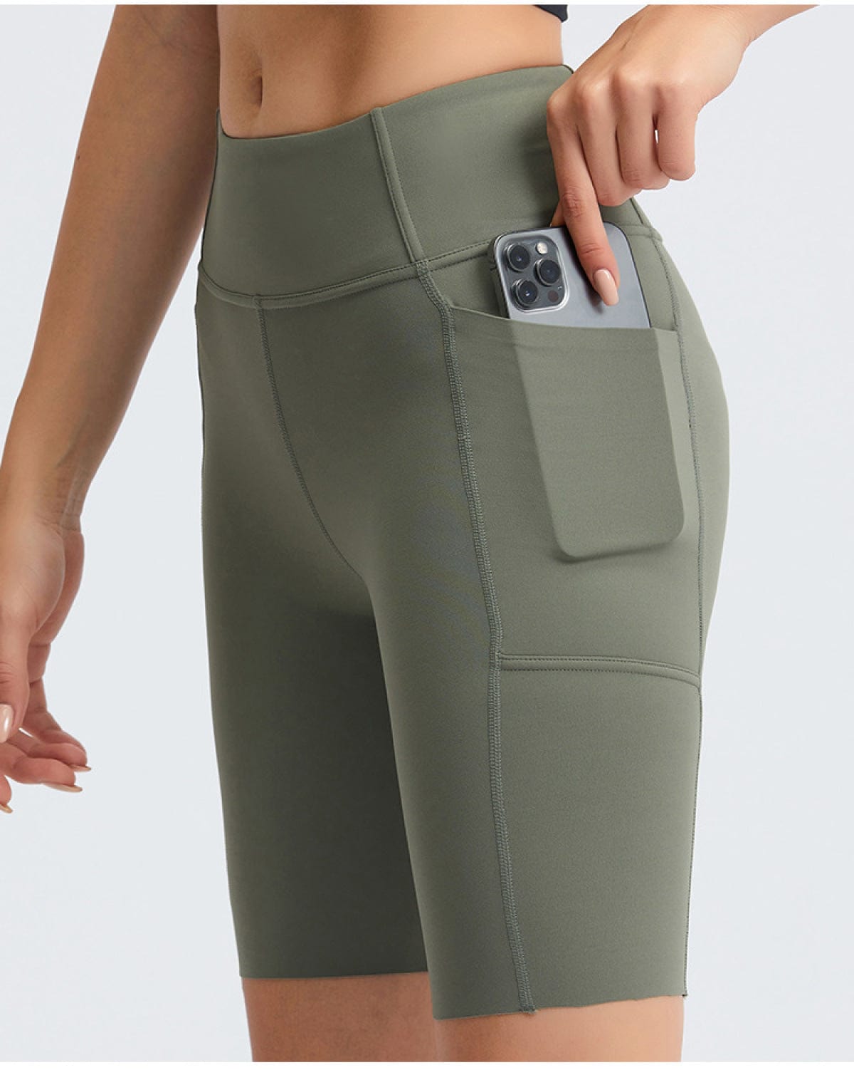 Solid Color Side Pockets Yoga Shorts - ALLRJ