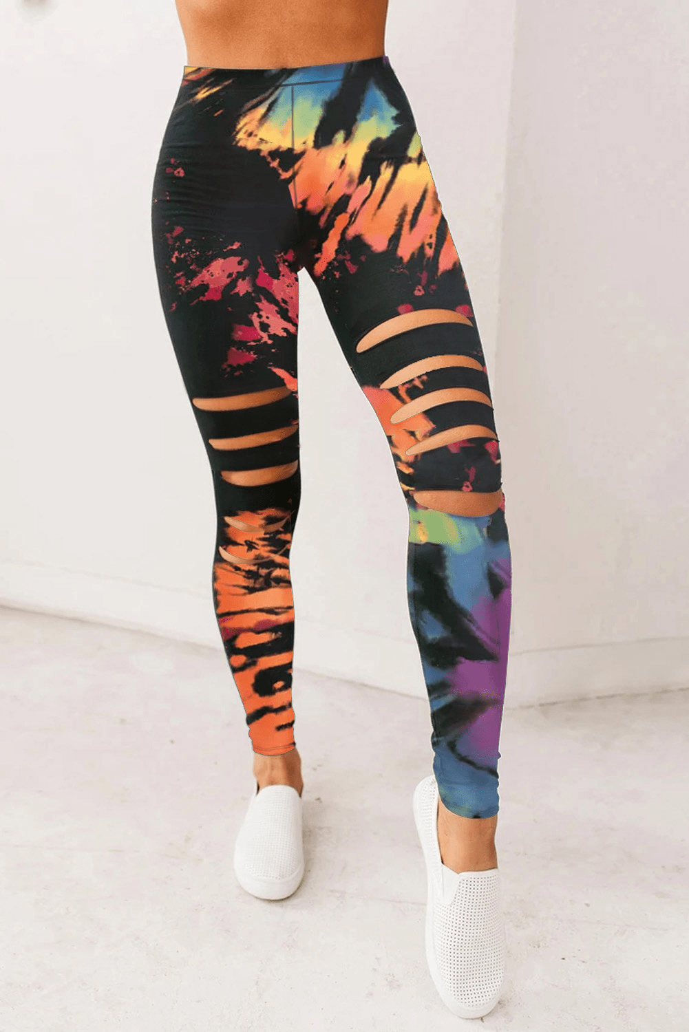 Multicolor Tie Dye Hollow Out Fitness Activewear Leggings - ALLRJ