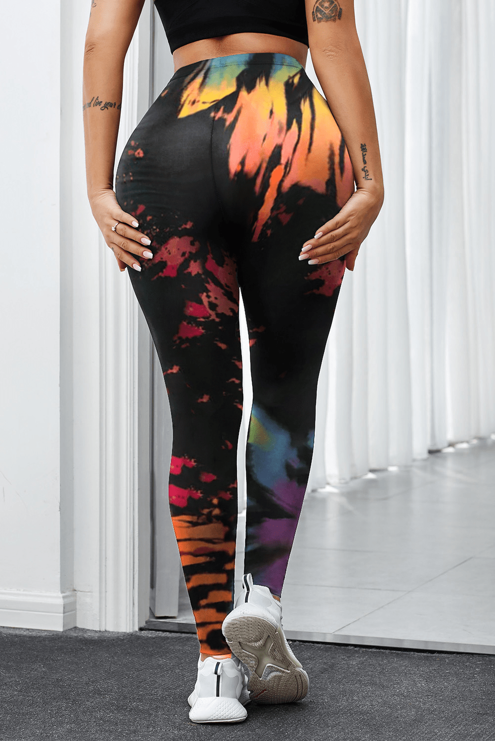 Multicolor Tie Dye Hollow Out Fitness Activewear Leggings - ALLRJ