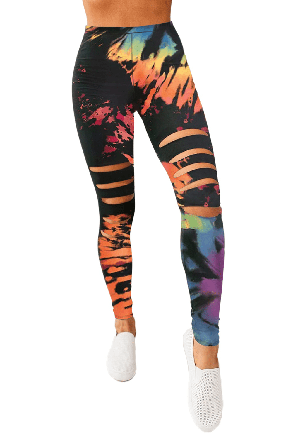 Multicolor Tie Dye Hollow Out Fitness Activewear Leggings - ALLRJ