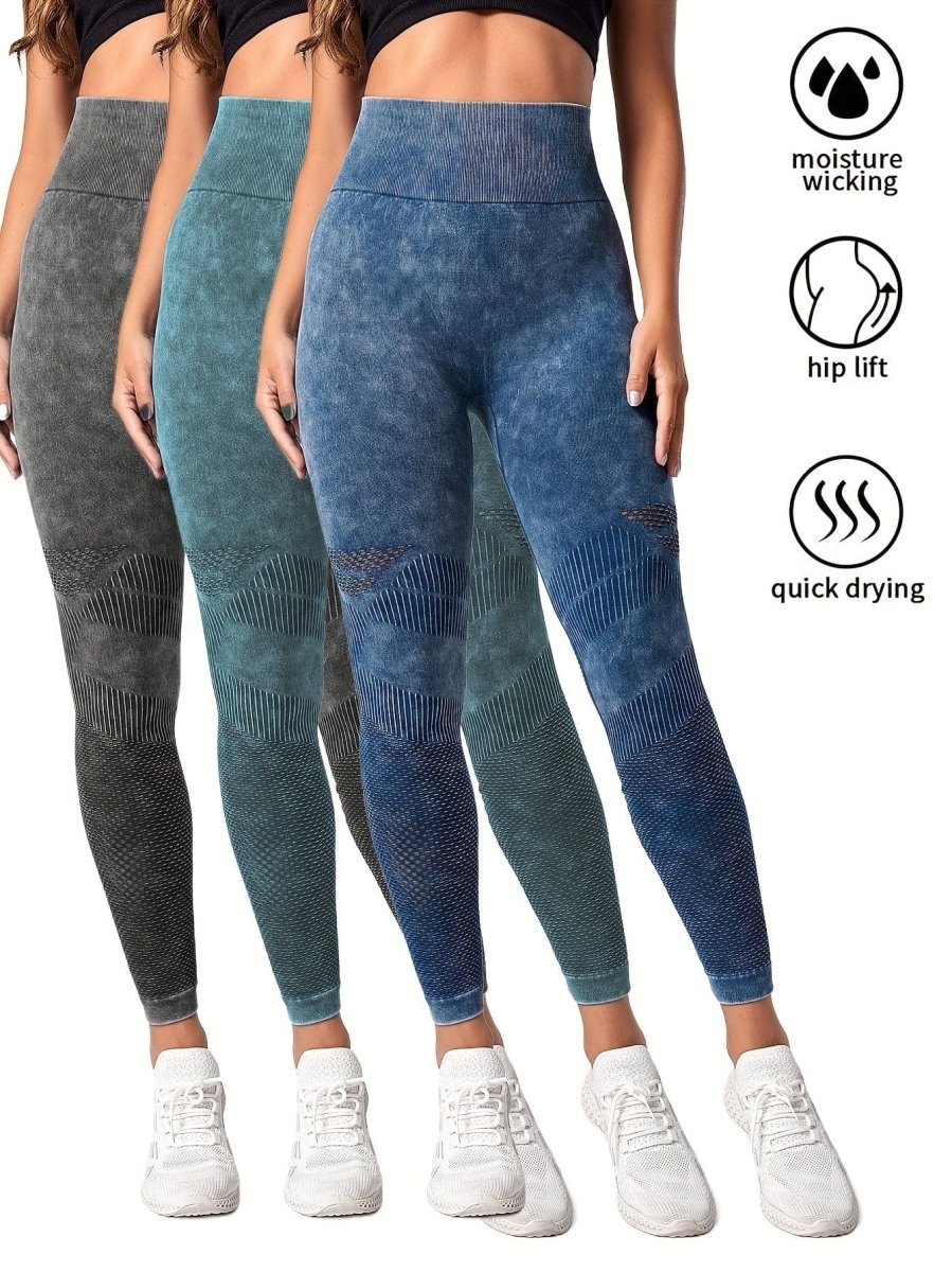 3 - Pack Women's Seamless Washed Sports Leggings - ALLRJ