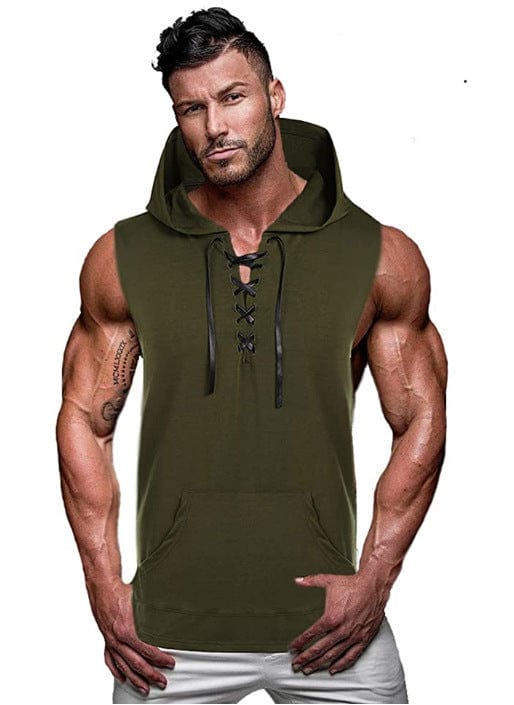 ALLRJ Army Green / L Hooded solid color tie vest