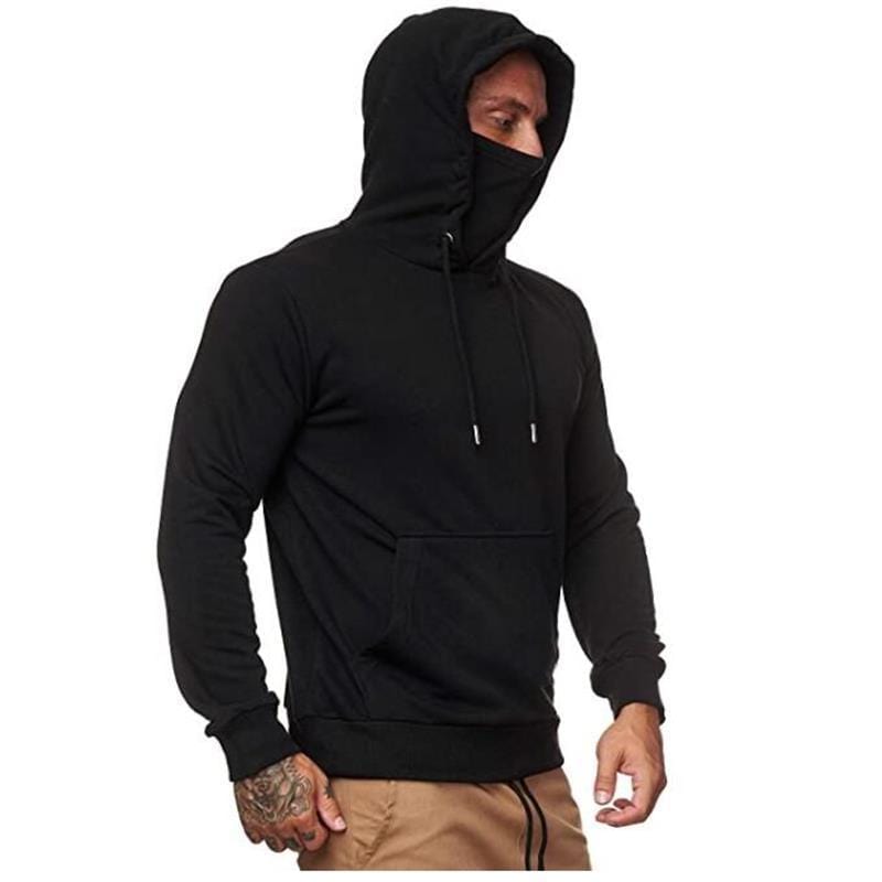 ALLRJ Black / 2XL Men's Solid Color Plus Fleece Hoodie Sweatshirt