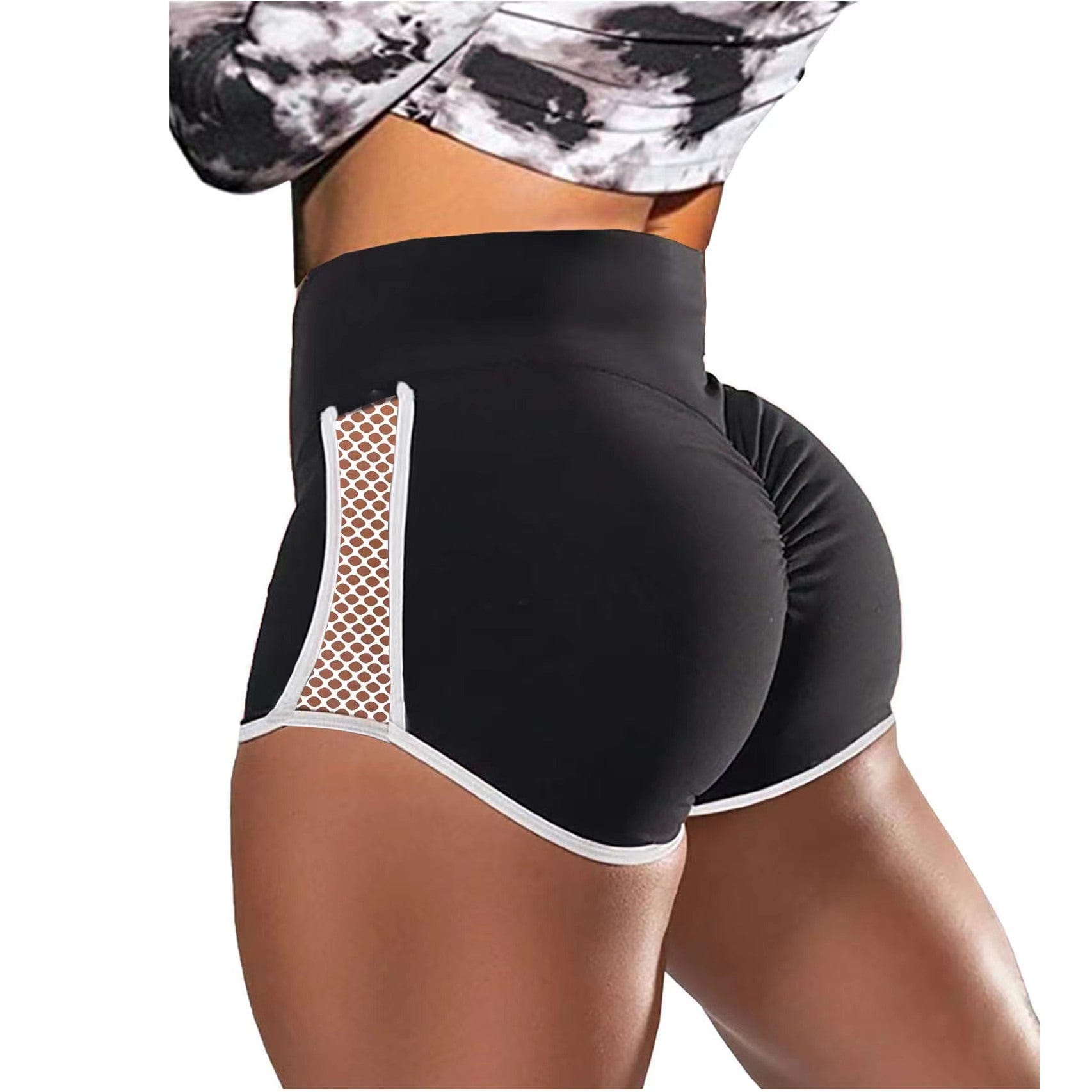 ALLRJ Black / L Cross-border European And American Foreign Trade Shorts High Waist Shaping Shorts Fitness Sports Pants Hollow Out Stitching Shorts