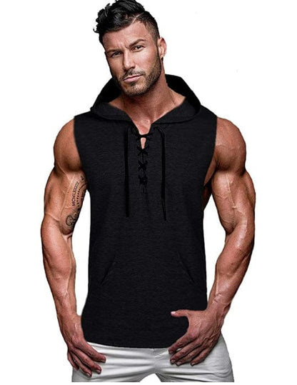 ALLRJ Black / L Hooded solid color tie vest