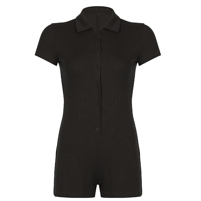 Women’s Lapel-Breasted Rib Skinny Casual Jumpsuit - ALLRJ