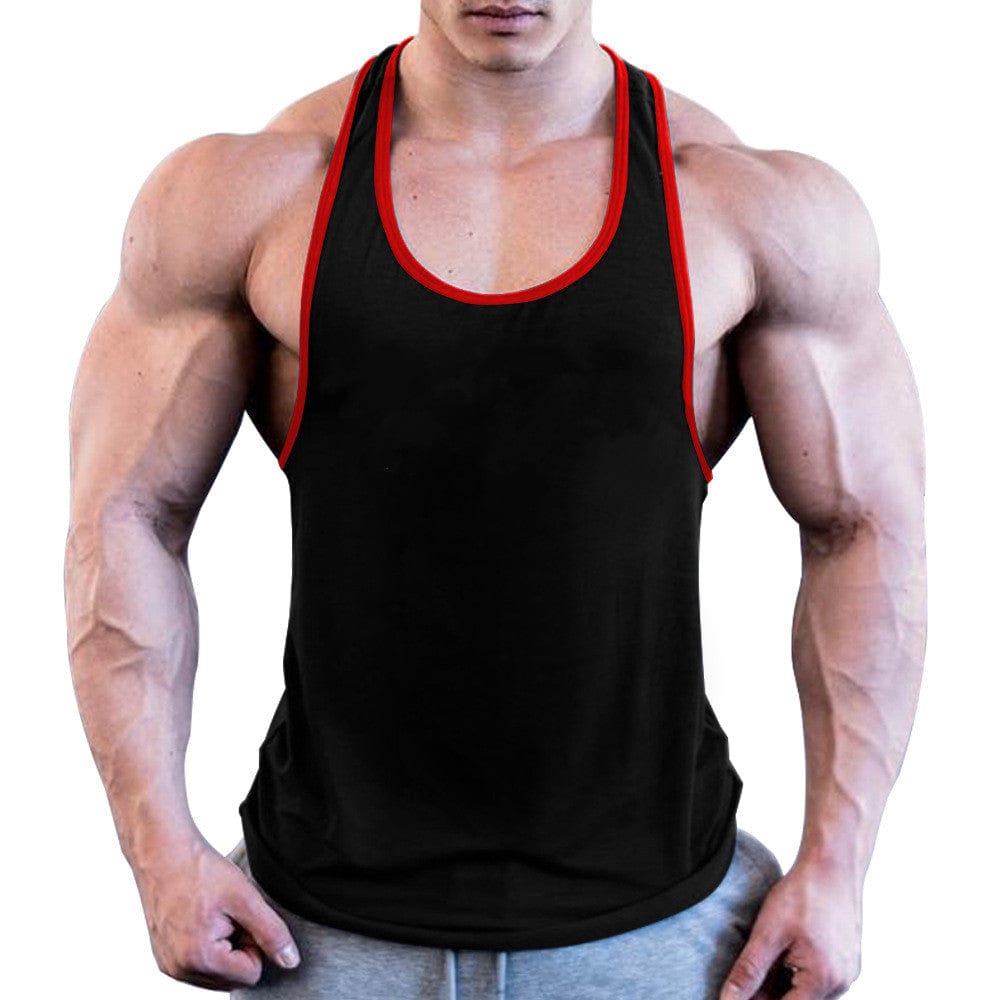 ALLRJ Black Red Edge / L Men's Solid Color Wide Shoulder I-shaped Vest