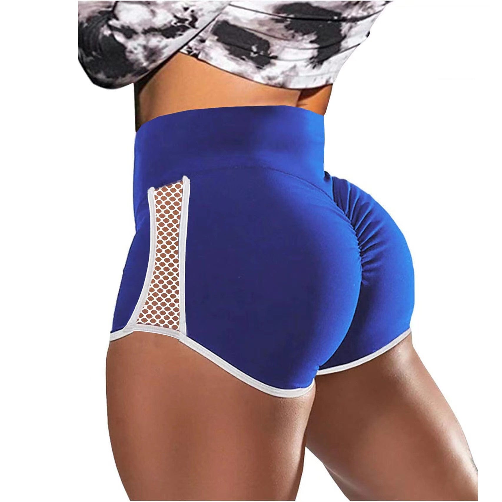 ALLRJ Blue / L Cross-border European And American Foreign Trade Shorts High Waist Shaping Shorts Fitness Sports Pants Hollow Out Stitching Shorts