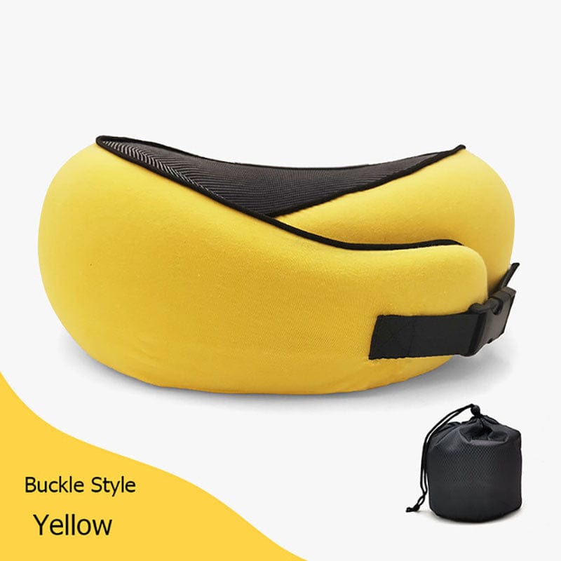 ALLRJ Bright yellow card buckle Travel Neck Pillow Non-Deformed Airplane Pillow Travel Neck Cushion Durable U-Shaped Travel Memory Cotton Nap Neck Pillow