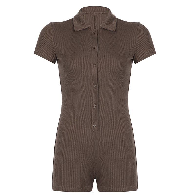 Women’s Lapel-Breasted Rib Skinny Casual Jumpsuit - ALLRJ