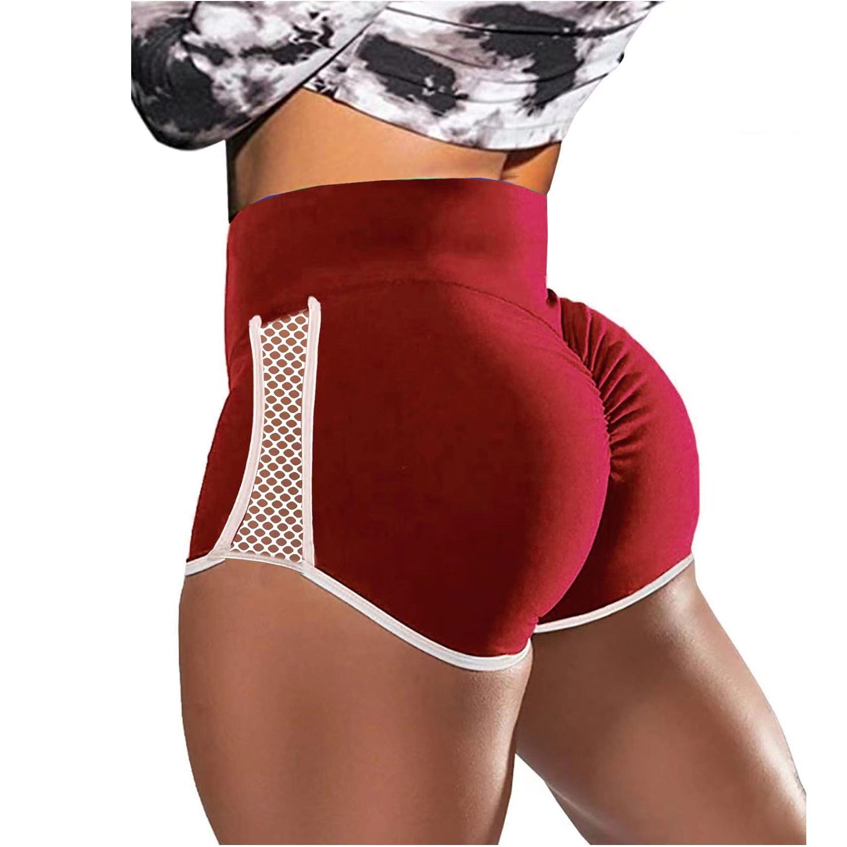 ALLRJ Cross-border European And American Foreign Trade Shorts High Waist Shaping Shorts Fitness Sports Pants Hollow Out Stitching Shorts