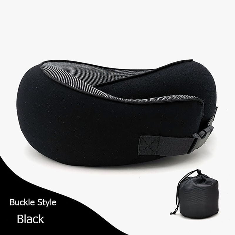 ALLRJ Deep black card buckle Travel Neck Pillow Non-Deformed Airplane Pillow Travel Neck Cushion Durable U-Shaped Travel Memory Cotton Nap Neck Pillow