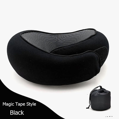 ALLRJ Deep black Velcro Travel Neck Pillow Non-Deformed Airplane Pillow Travel Neck Cushion Durable U-Shaped Travel Memory Cotton Nap Neck Pillow