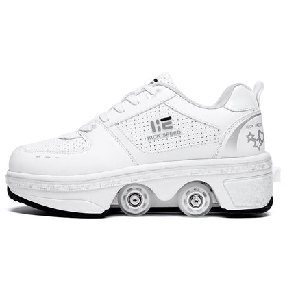 ALLRJ Fitness Gear Heelys Roller Skates White Low-top Four-wheeled Heelys Wheel Shoes