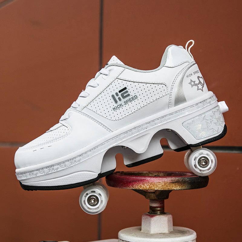 ALLRJ Fitness Gear Heelys Roller Skates White Low-top Four-wheeled Heelys Wheel Shoes