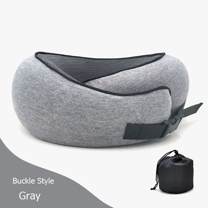 ALLRJ Flower grey card buckle Travel Neck Pillow Non-Deformed Airplane Pillow Travel Neck Cushion Durable U-Shaped Travel Memory Cotton Nap Neck Pillow