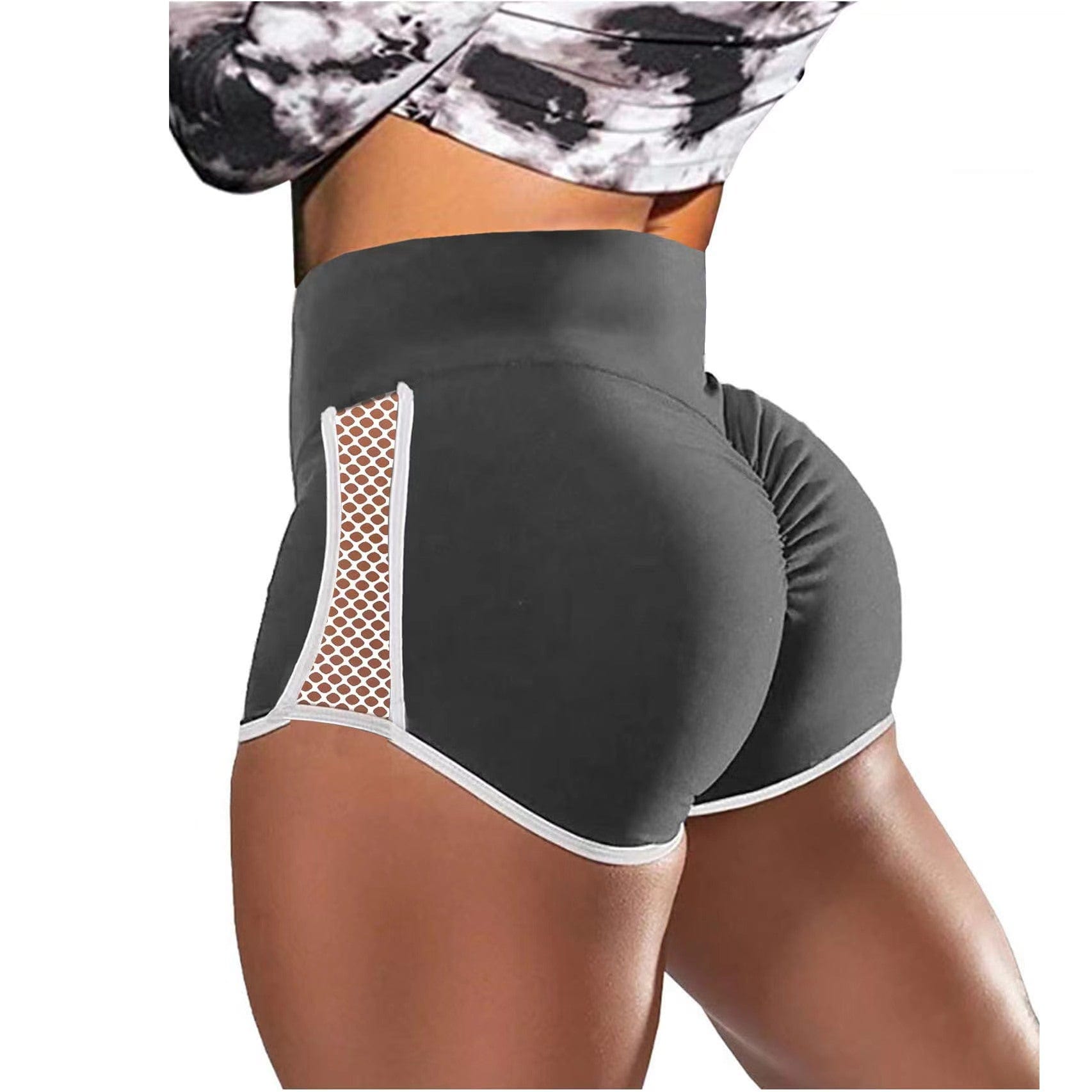 ALLRJ Gray / L Cross-border European And American Foreign Trade Shorts High Waist Shaping Shorts Fitness Sports Pants Hollow Out Stitching Shorts