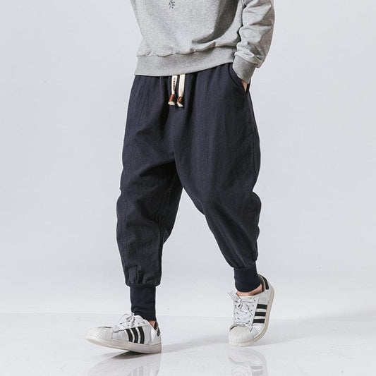 ALLRJ Harajuku pants Chinese Style Harem Pants Men Streetwear Casual Joggers Mens Pants Cotton Linen Sweatpants Ankle-length Men Trousers M-5XL