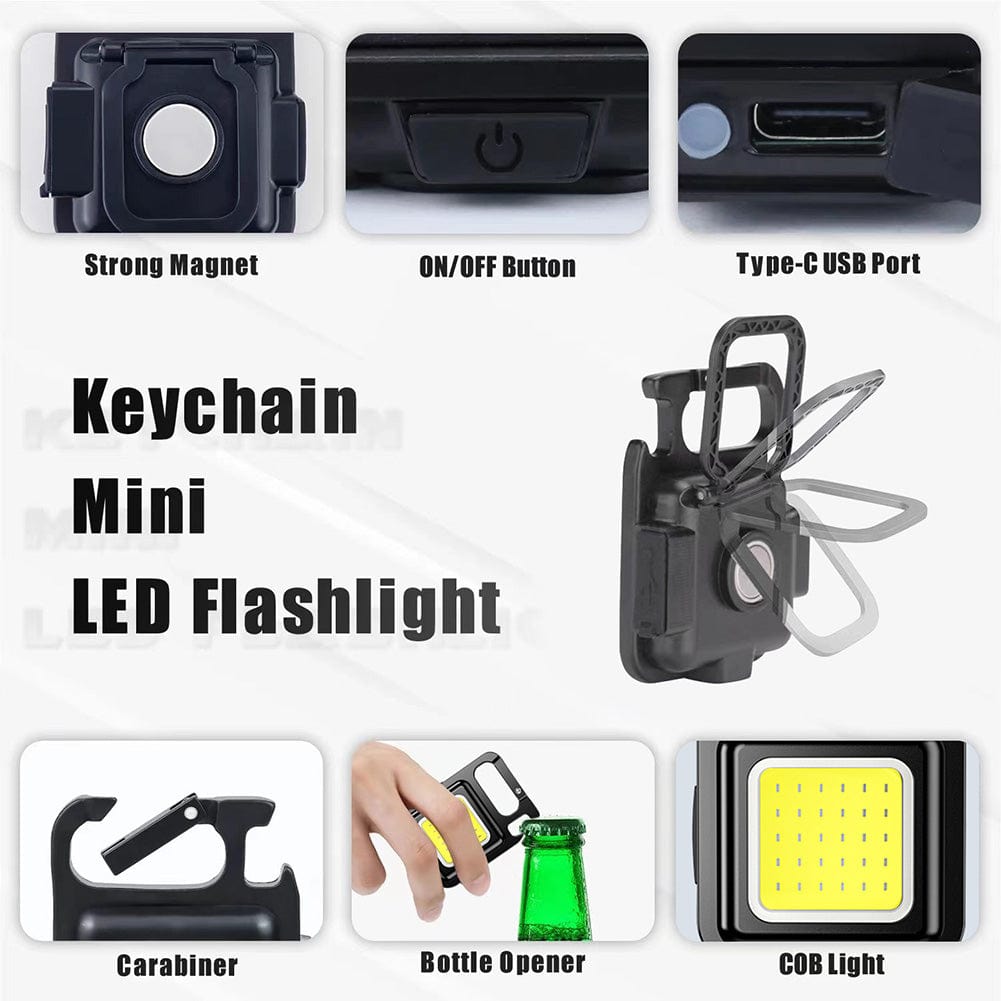 ALLRJ Keychain light Mini Portable Flashlight Rechargeable Glare COB Keychain Light LED Work Light USB Charge Emergency Lamps Outdoor Camping Light