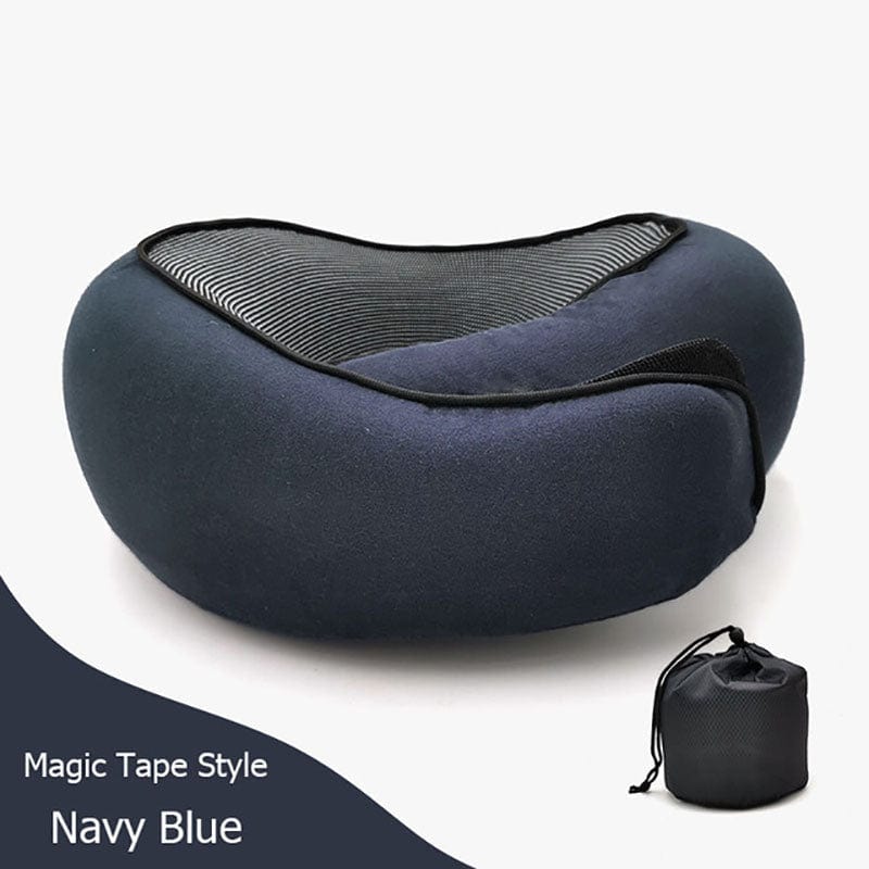 ALLRJ Navy blue velcro Travel Neck Pillow Non-Deformed Airplane Pillow Travel Neck Cushion Durable U-Shaped Travel Memory Cotton Nap Neck Pillow