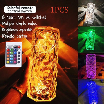 ALLRJ Rechargeable / 16color touch remote control / 1PC Romantic LED Rose Diamond Table Lamps For Bedroom Living Room Party Dinner Decor Creative Lights