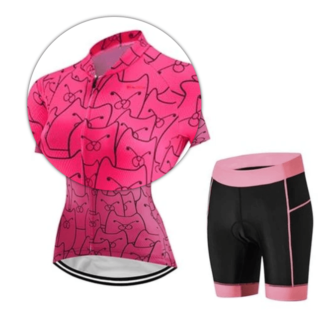 ALLRJ Women's Cycling knit Cycling Kit - CatPink