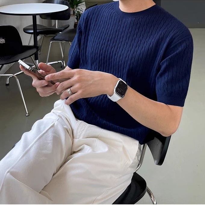 Cable Knit Short Sleeve Shirt - ALLRJ