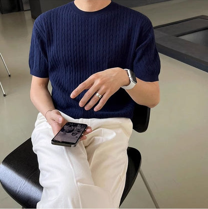 Cable Knit Short Sleeve Shirt - ALLRJ