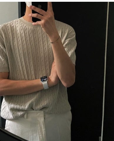 Cable Knit Short Sleeve Shirt - ALLRJ