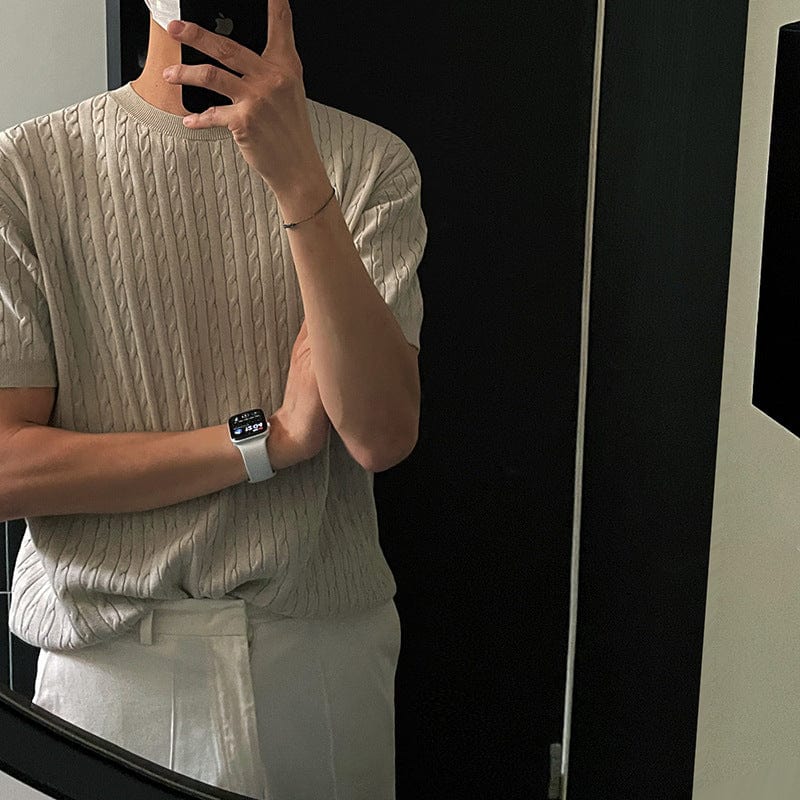 Cable Knit Short Sleeve Shirt - ALLRJ