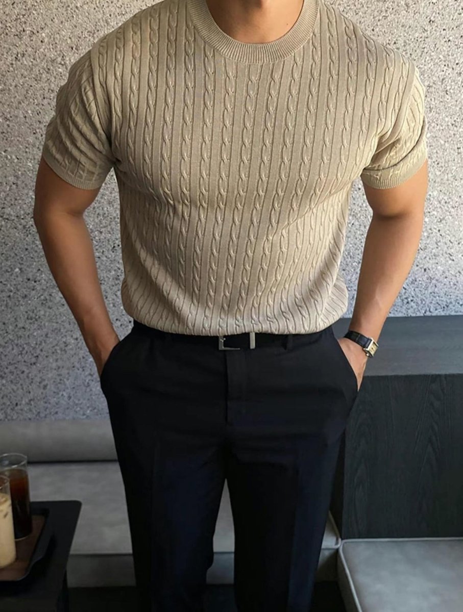 Cable Knit Short Sleeve Shirt - ALLRJ