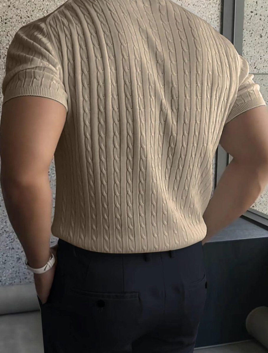 Cable Knit Short Sleeve Shirt - ALLRJ