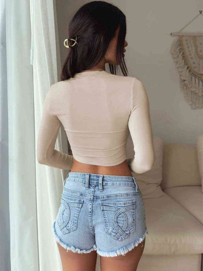 Cropped Round Neck Long Sleeve Top - ALLRJ