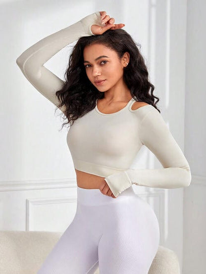 Cutout Round Neck Long Sleeve Active Top - ALLRJ