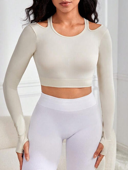 Cutout Round Neck Long Sleeve Active Top - ALLRJ