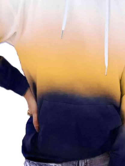 Gradient Drawstring Long Sleeve Hoodie - ALLRJ